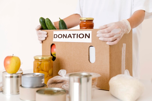 Photo front view of donation box with provisions