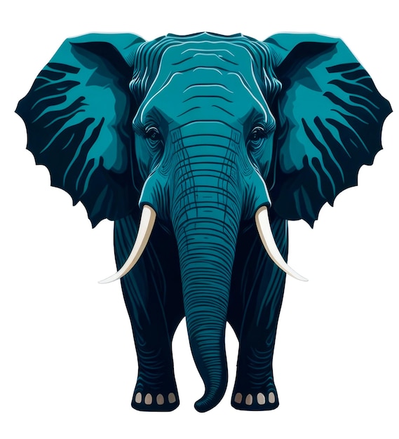흰색 배경 AI 생성 그래픽 일러스트 아트에 고립 된 코끼리의 전면 보기