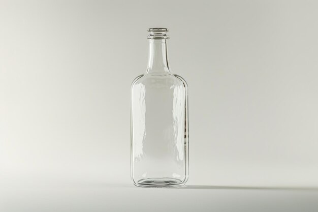 Front view of empty clear glass bottle isolated on white