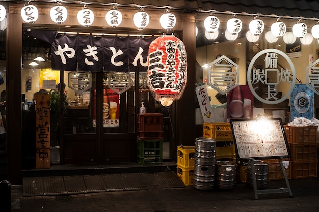 Front view empty japanese street food restaurant