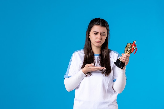 Front view female player with cup