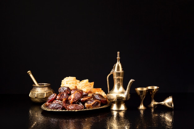 Front view festive table  with black background