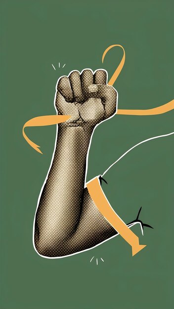 front view of flexing arm with ribbon and copy space