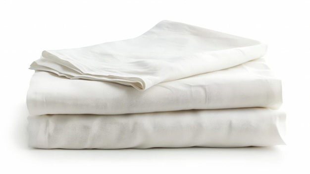 Front view of folded cotton bedding sheets isolated on white