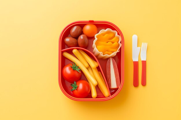 Front view of food concept in lunchbox