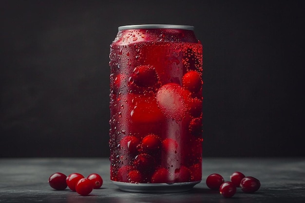 Foto vista frontale succo di mirtillo fresco all'interno può su scrivania scura bar cocktail di frutta colore bevanda bacca