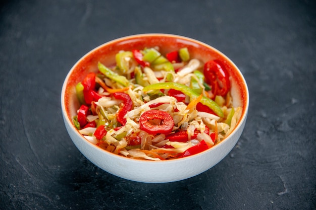 front view fresh pepper salad inside plate dark background health diet horizontal food meal dish bread colour