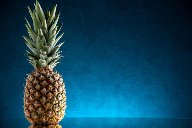 front view fresh pineapple on dark blue background copy place