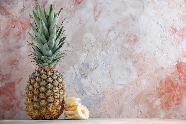 front view fresh pineapple fruit dry pineapple rings on table copy place