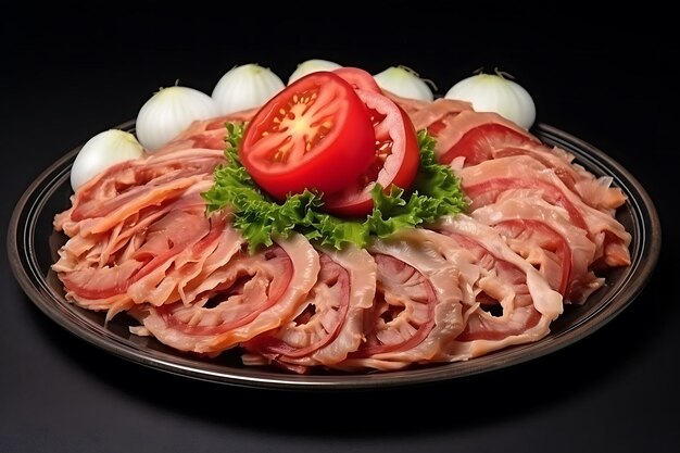 Front view fresh sliced fish with fresh tomatoes on the dark seafood color salad meat snack