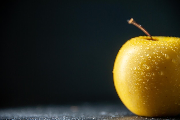 front view fresh yellow apple on dark background photo color ripe mellow pear fruit