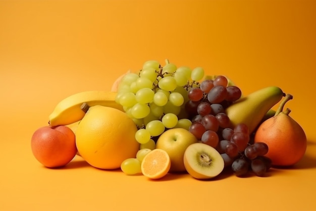 A front view fruit composition mellow and juicy on yellow fruit summer color