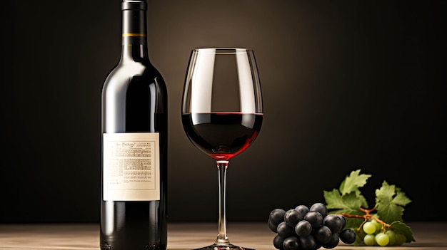 Front view glass of wine with bottle on light background