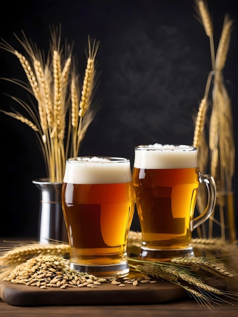 Front view of glasses of beer with wheat Generative AI