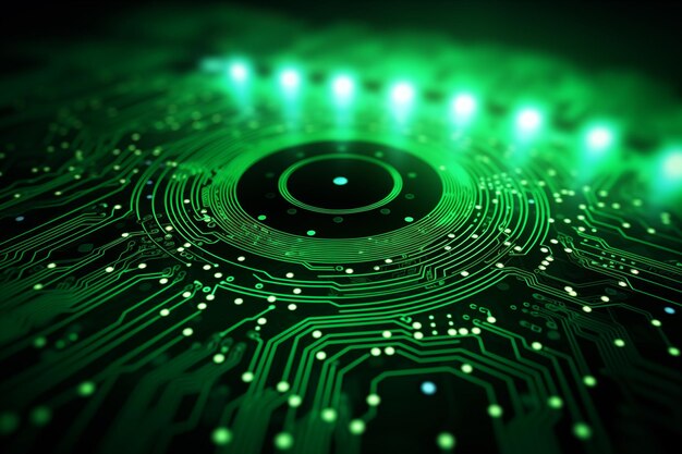 front view green futuristic circle electronic circuit technology background by Generative AI