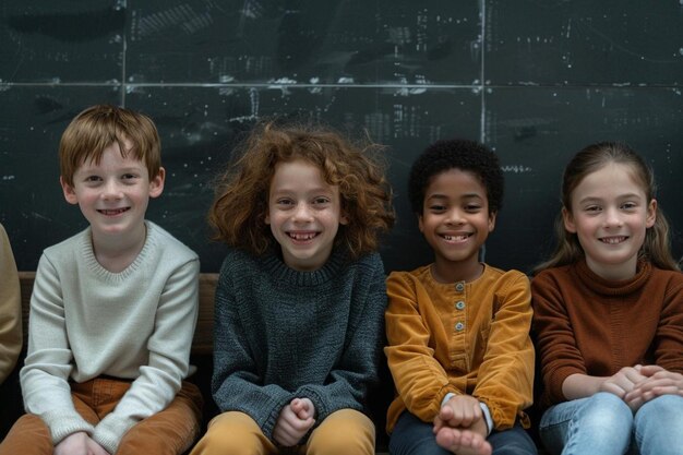 Photo front view a group of children sitting