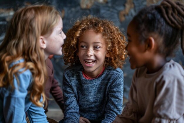 座っている子供たちのグループのフロントビュー