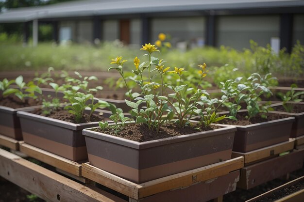 Front view of growing plants