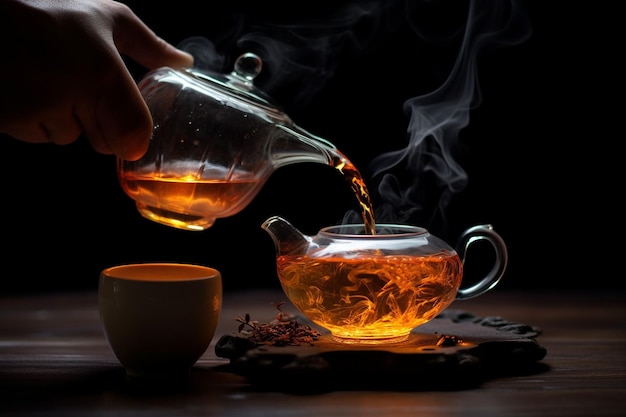 Front view hand pouring tea in glass