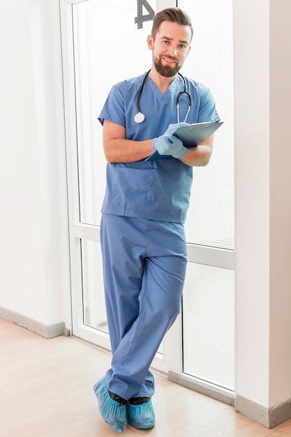 Front view handsome male nurse posing