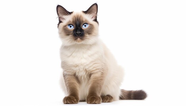 Photo front view of happy beige cat feline elevation