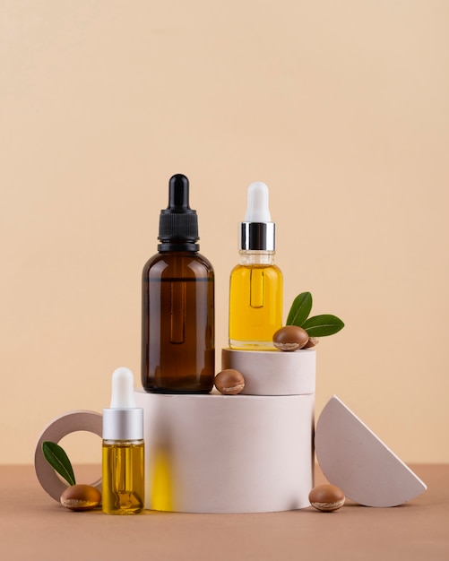 Vista frontale composizione sana dell'olio di argan