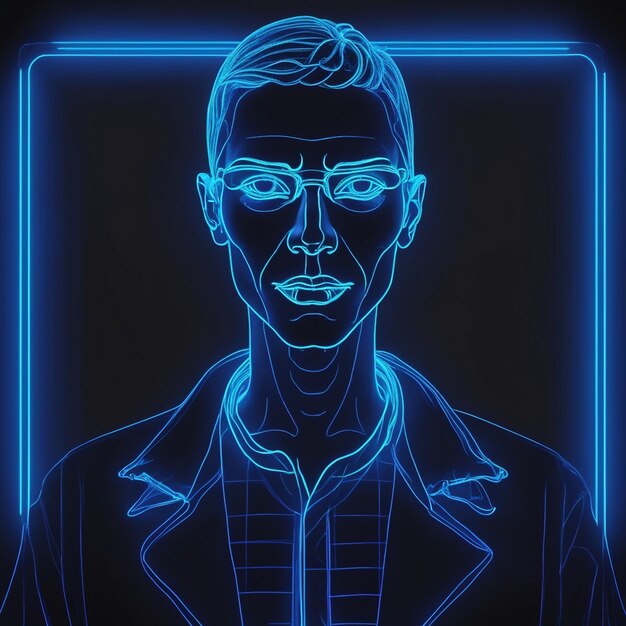 Photo front view human head neon blending blue