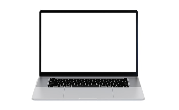 Front view laptop mockup Modern laptop with blank white screen isolated on white background copy space template for text