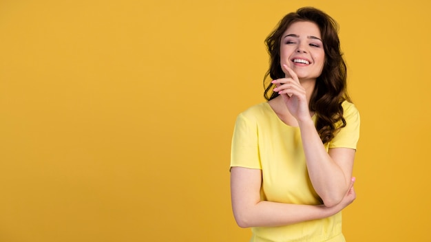 front view of laughing woman with copy space