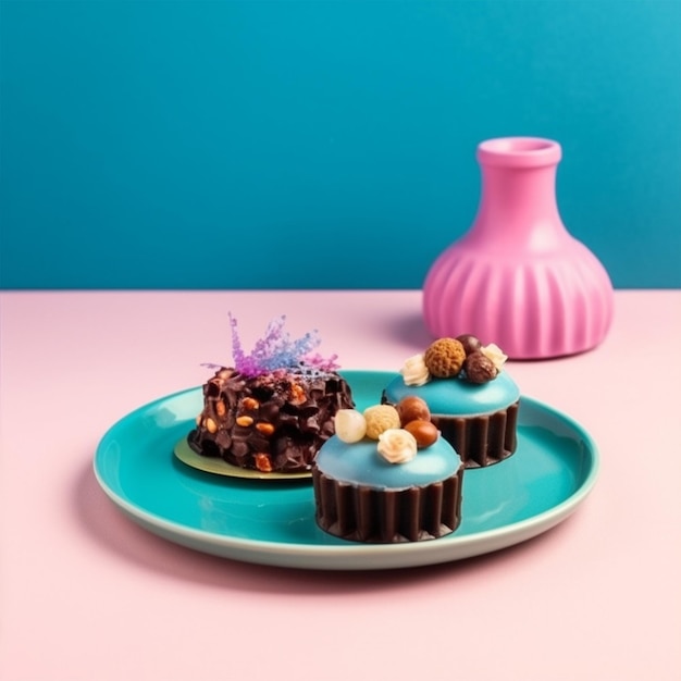 Front View Of Little Chocolate Cakes On A Plate