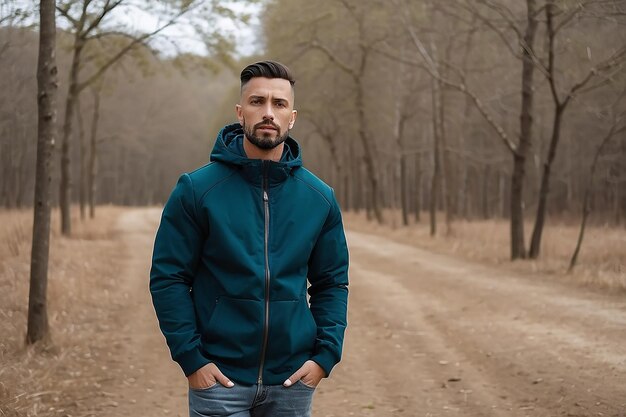 Front view man posing outdoors