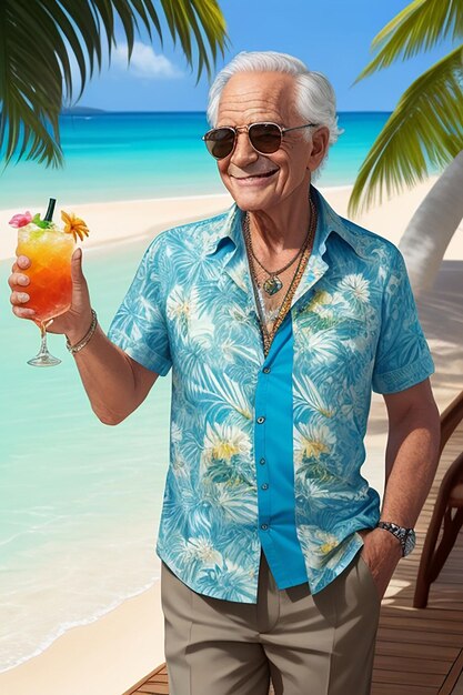 Front view of man with tropical shirt on summer vacation