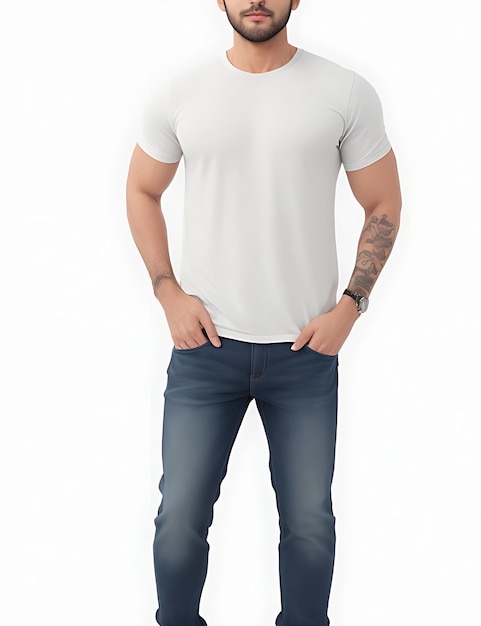 Front View Mannelijk model in stijlvolle casual kleding Mockup