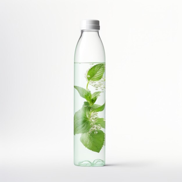 Photo front view minimalistic of an isolated plastic mintinfused water bottle