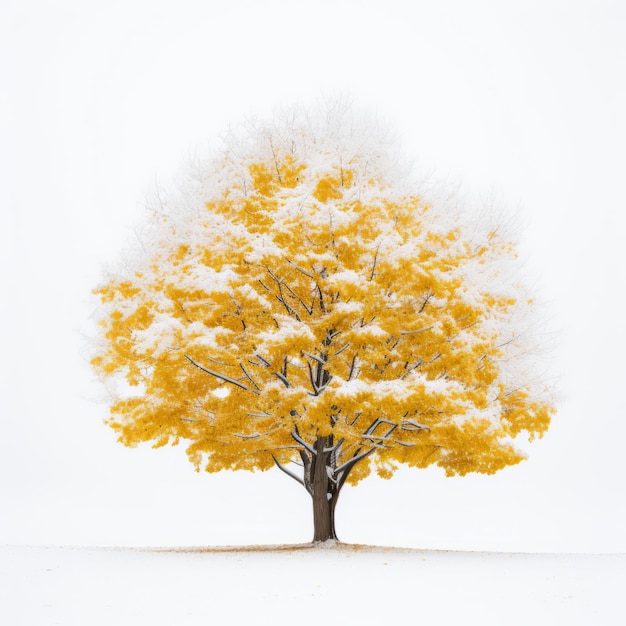 Photo front view minimalistic of a snowadorned ginkgo tree