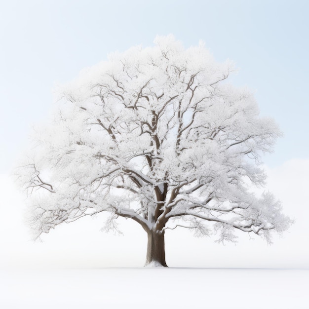 Front view minimalistic of a snowdraped Sassafras tree
