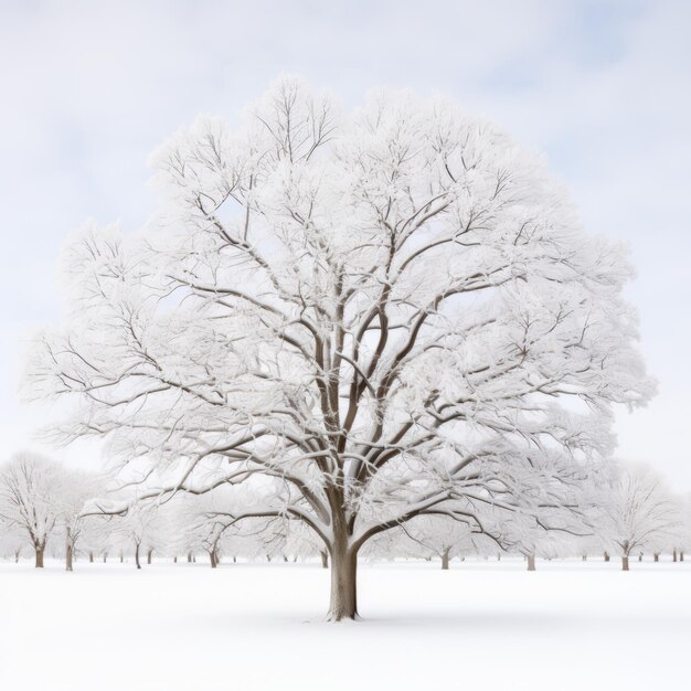 Photo front view minimalistic of a snowdraped sassafras tree