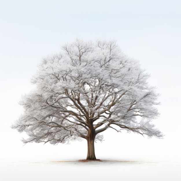 Photo front view minimalistic of a snowdusted black locust tree