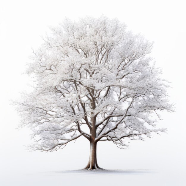 Photo front view minimalistic of a snowkissed beech tree