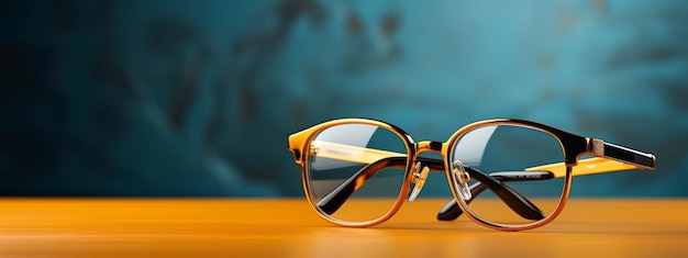 Photo a front view modern yellow sunglasses on the wooden table background generative ai