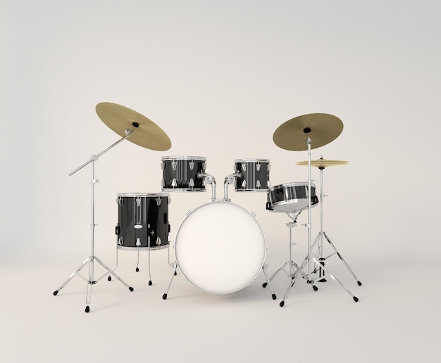 Front view of a musical drum set on a clear background