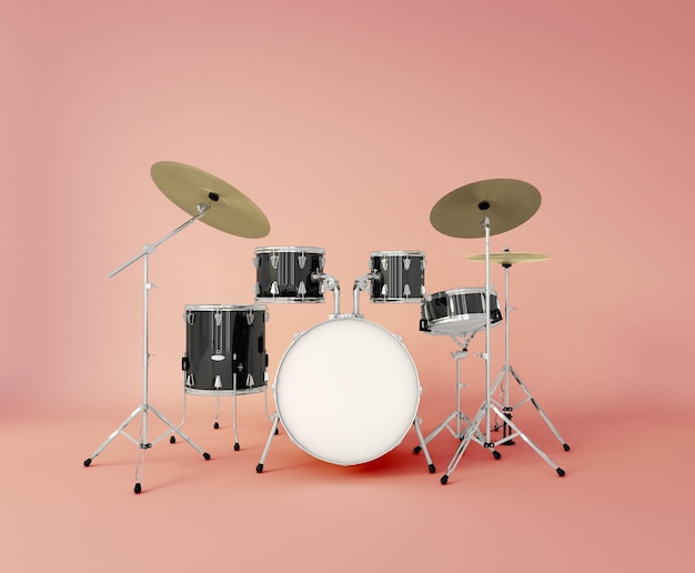 Front view of a musical drum set on a clear background