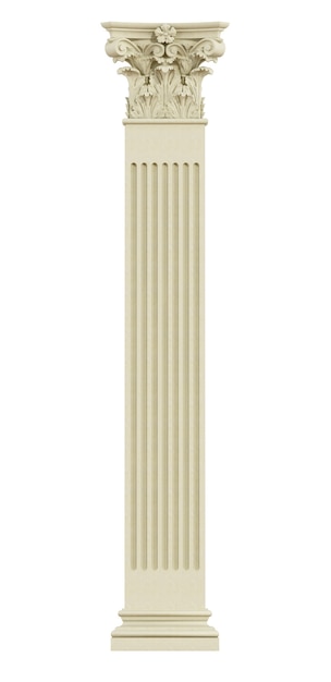 写真 白で隔離されるコリント式の柱の正面図。 3dレンダリング
