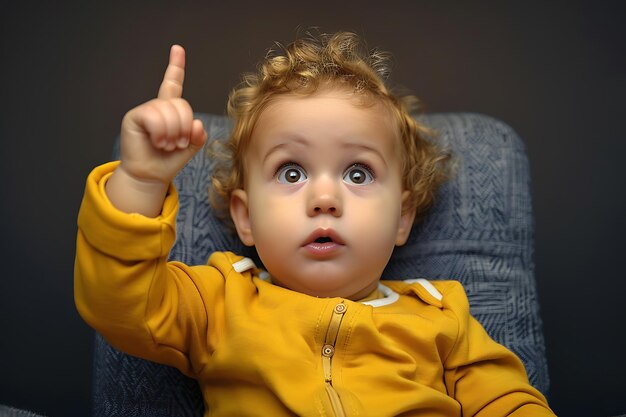 Фото front view of happy child posing while sitting on chair