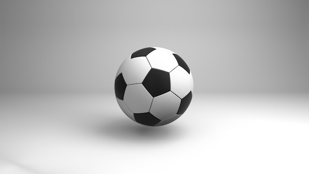 Фото Вид спереди на классический черно-белый футбольный мяч. 3d-рендеринг.