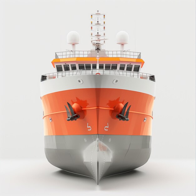 Photo front view of an orange cargo ship 3d illustration