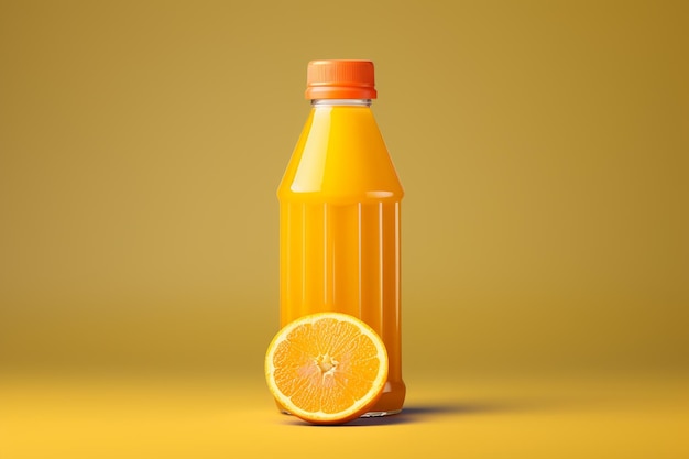 Photo front view orange and yellow juice in bottles