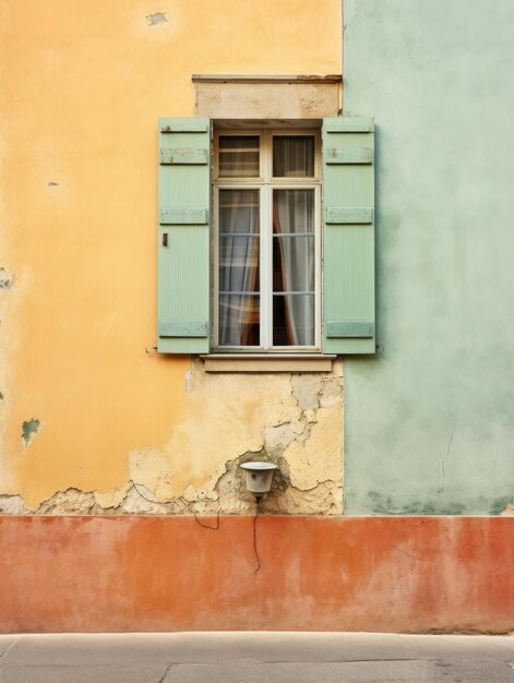 front view photo of old beige green house wall in the old city minimalism picture