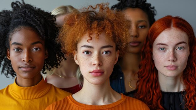 Photo front view portrait of multiethnic women together looking at camera