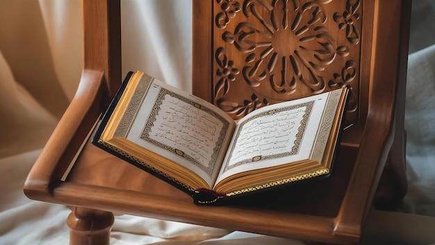 Photo front view of quran and rehal